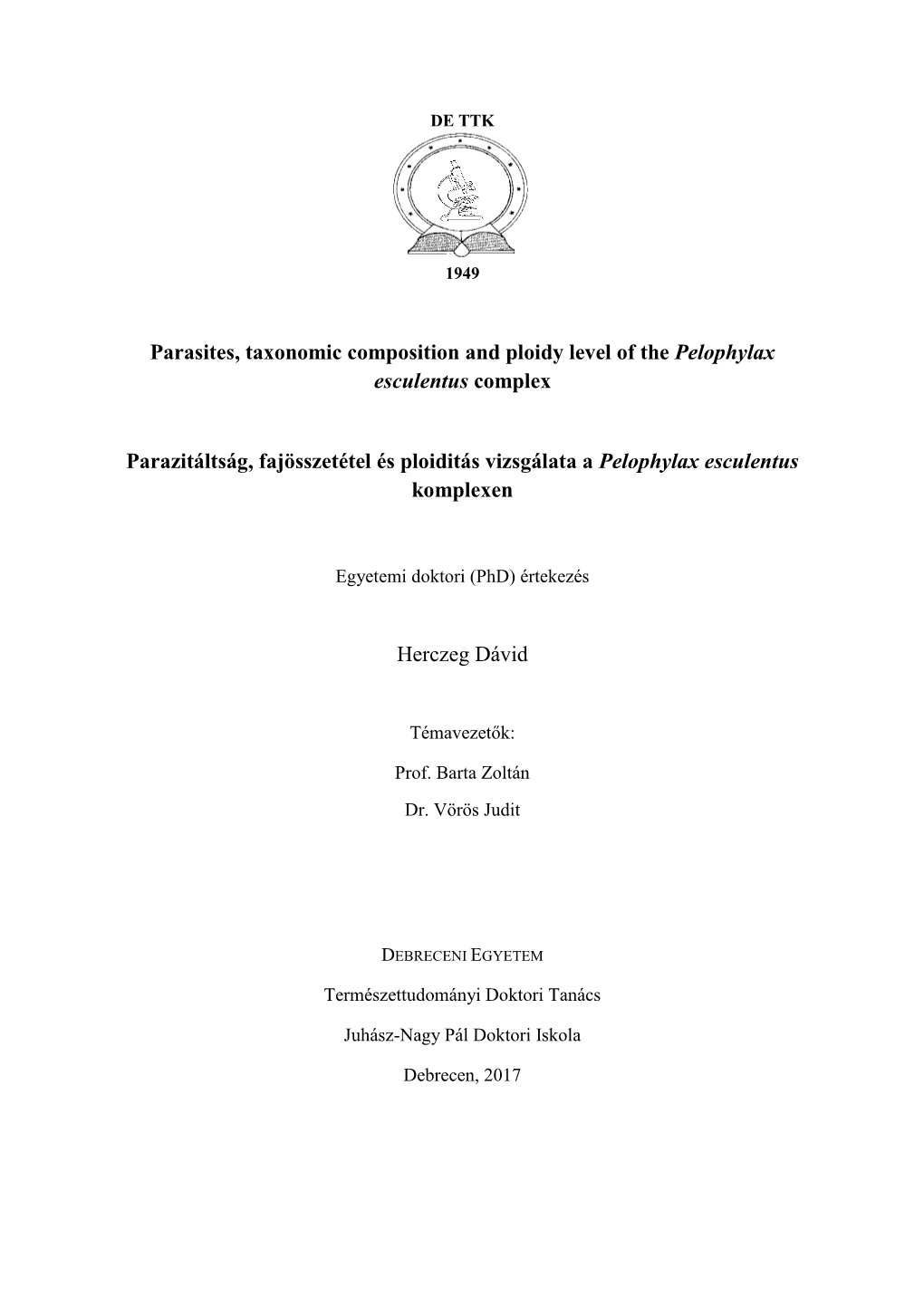 Parasites, Taxonomic Composition and Ploidy Level of the Pelophylax Esculentus Complex