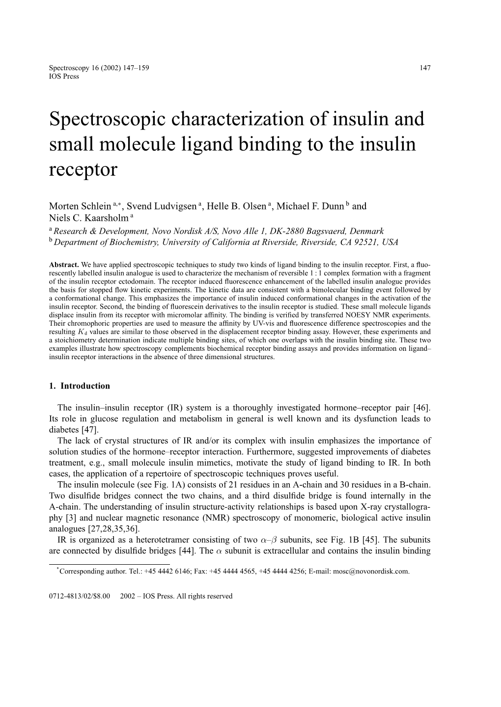Spectroscopic Characterization of Insulin and Small Molecule Ligand Binding to the Insulin Receptor