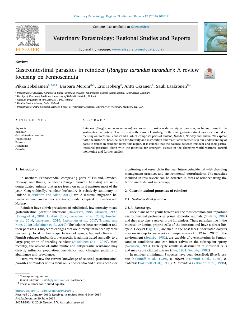 Gastrointestinal Parasites in Reindeer (Rangifer Tarandus Tarandus) a Review Focusing on Fennoscandia