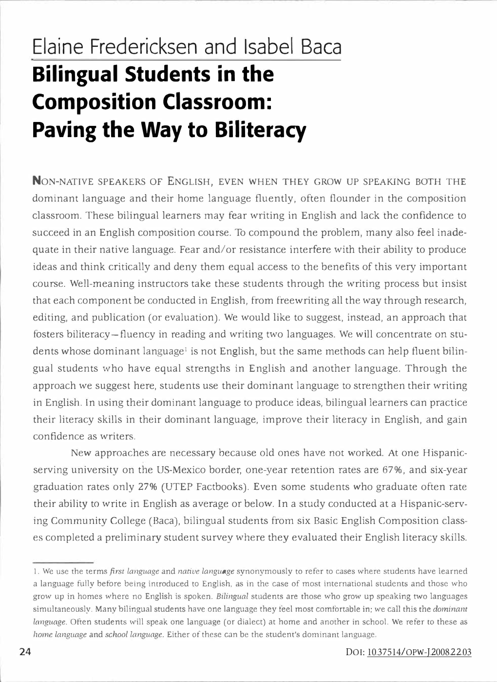 Bilingual Students in the Composition Classroom: Paving the Way to Biliteracy