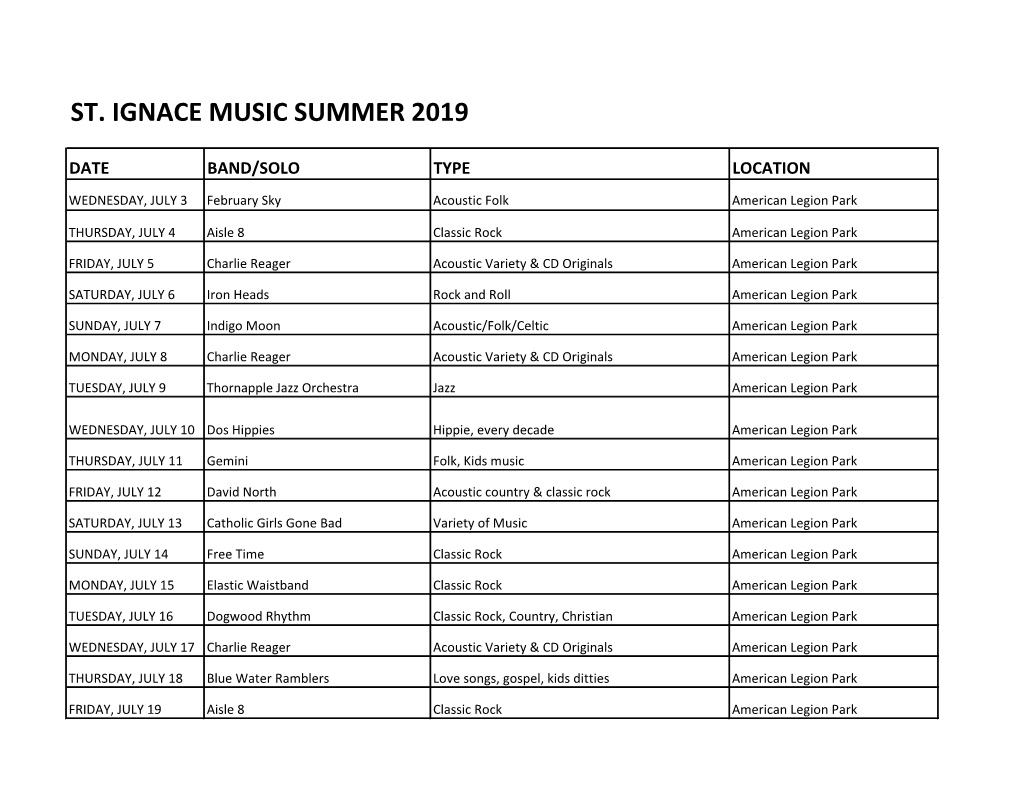 St. Ignace Music Summer 2019