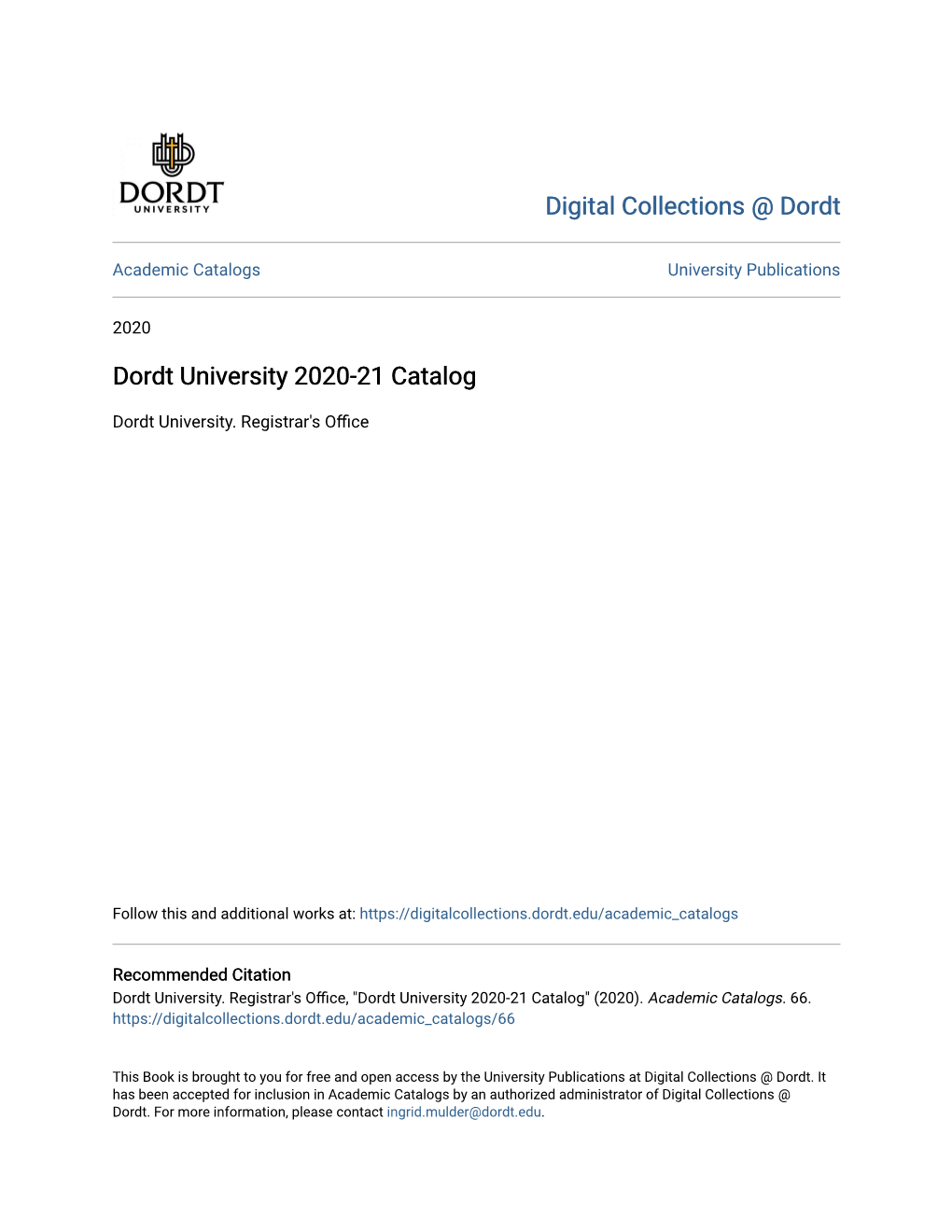 Dordt University 2020-21 Catalog