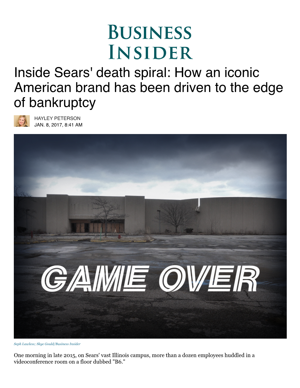 Inside Sears' Death Spiral: How an Iconic American Brand Has Been Driven to the Edge of Bankruptcy