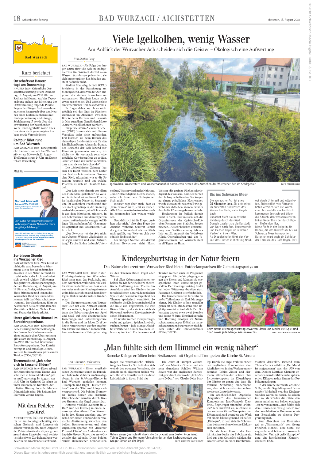 Schwäbische Zeitung Leutkirch 15.08.2018