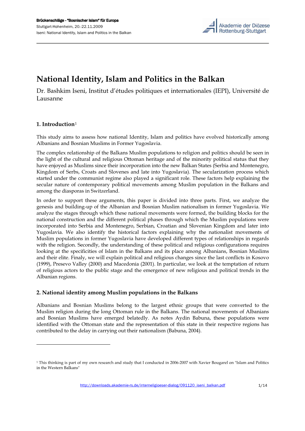 National Identity, Islam and Politics in the Balkan