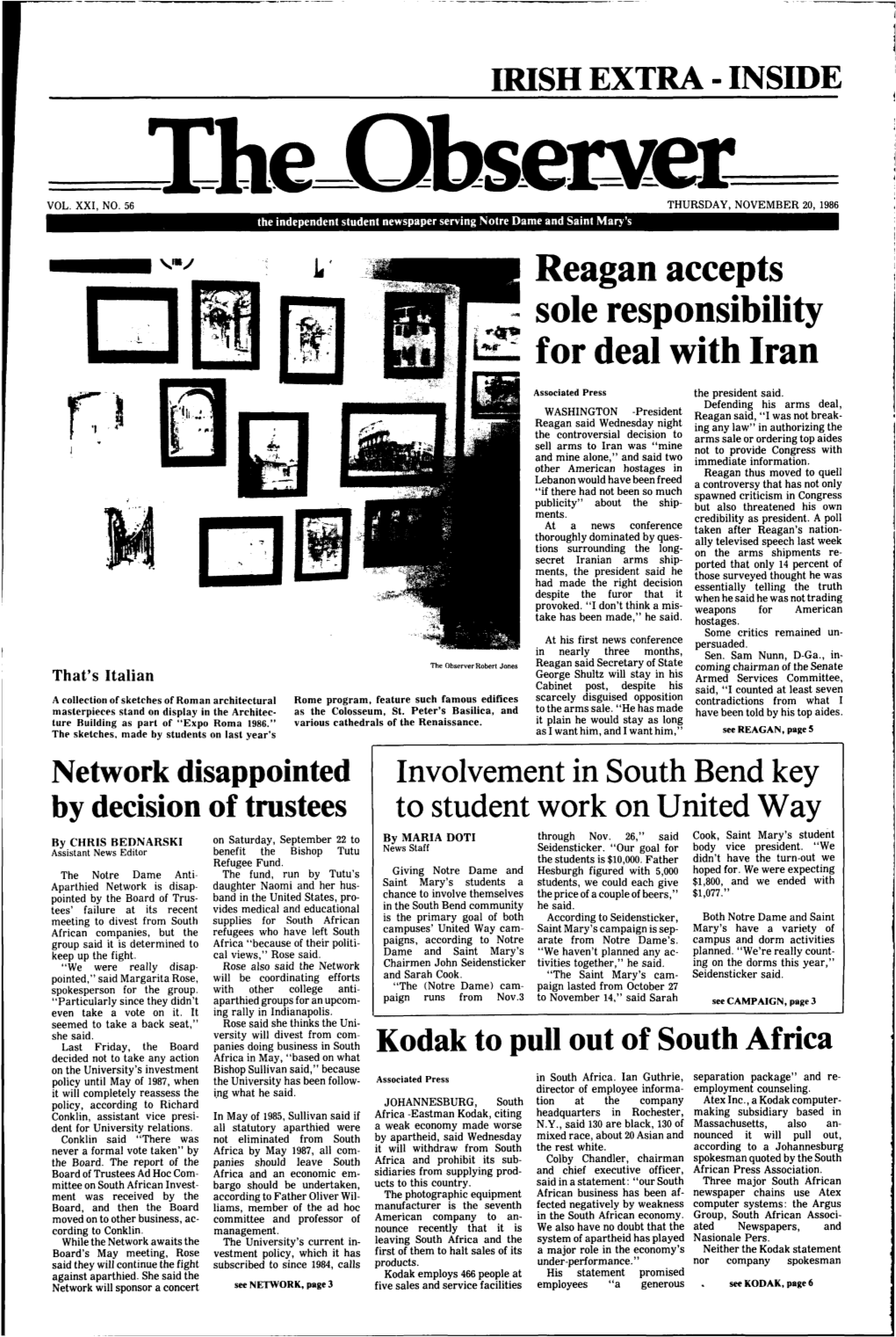 Reagan Accepts Sole Responsibility for Deal with Iran