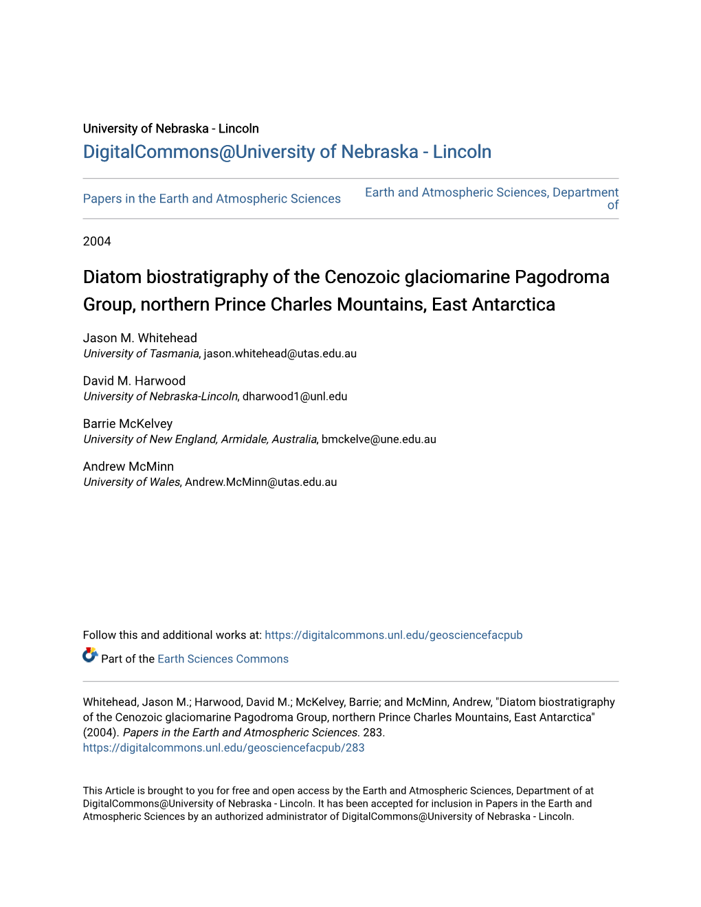 Diatom Biostratigraphy of the Cenozoic Glaciomarine Pagodroma Group, Northern Prince Charles Mountains, East Antarctica