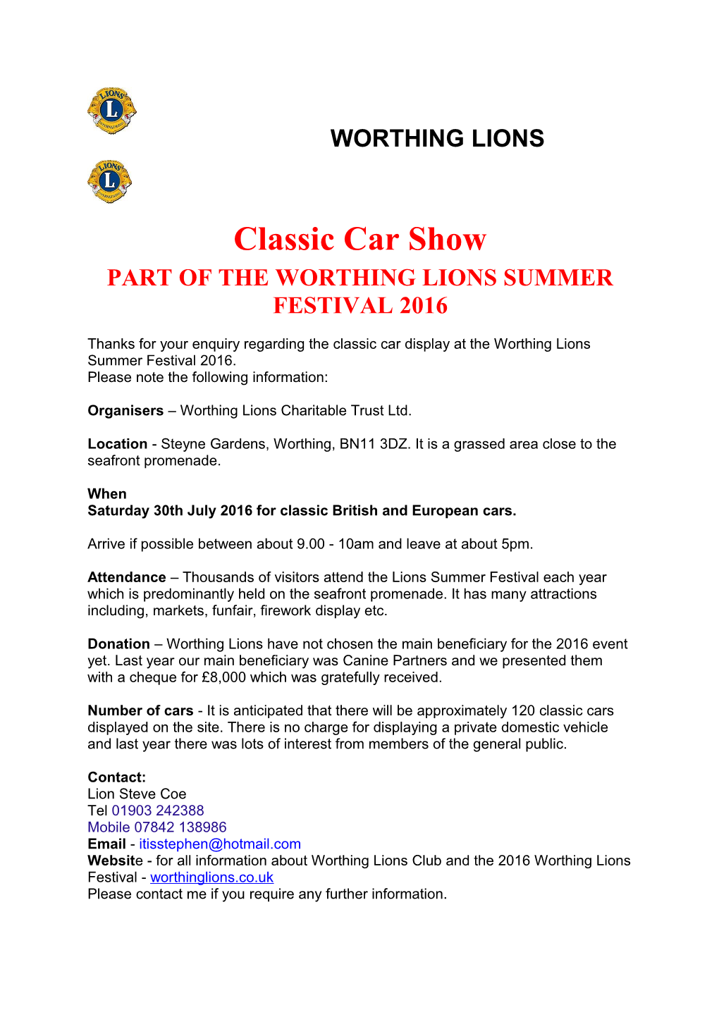 Part of the Worthing Lions Summer Festival 2016