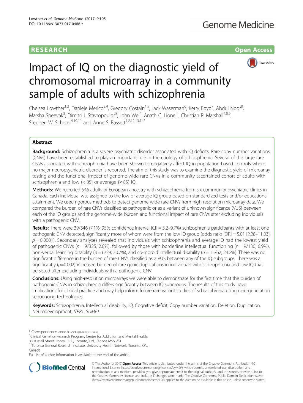 Impact of IQ on the Diagnostic Yield of Chromosomal Microarray in A