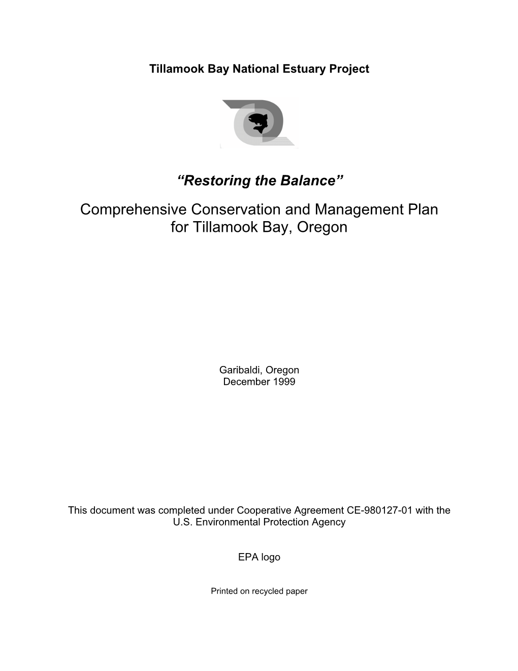 Tillamook Bay Monitoring Plan (TBMP) Is Described Herein