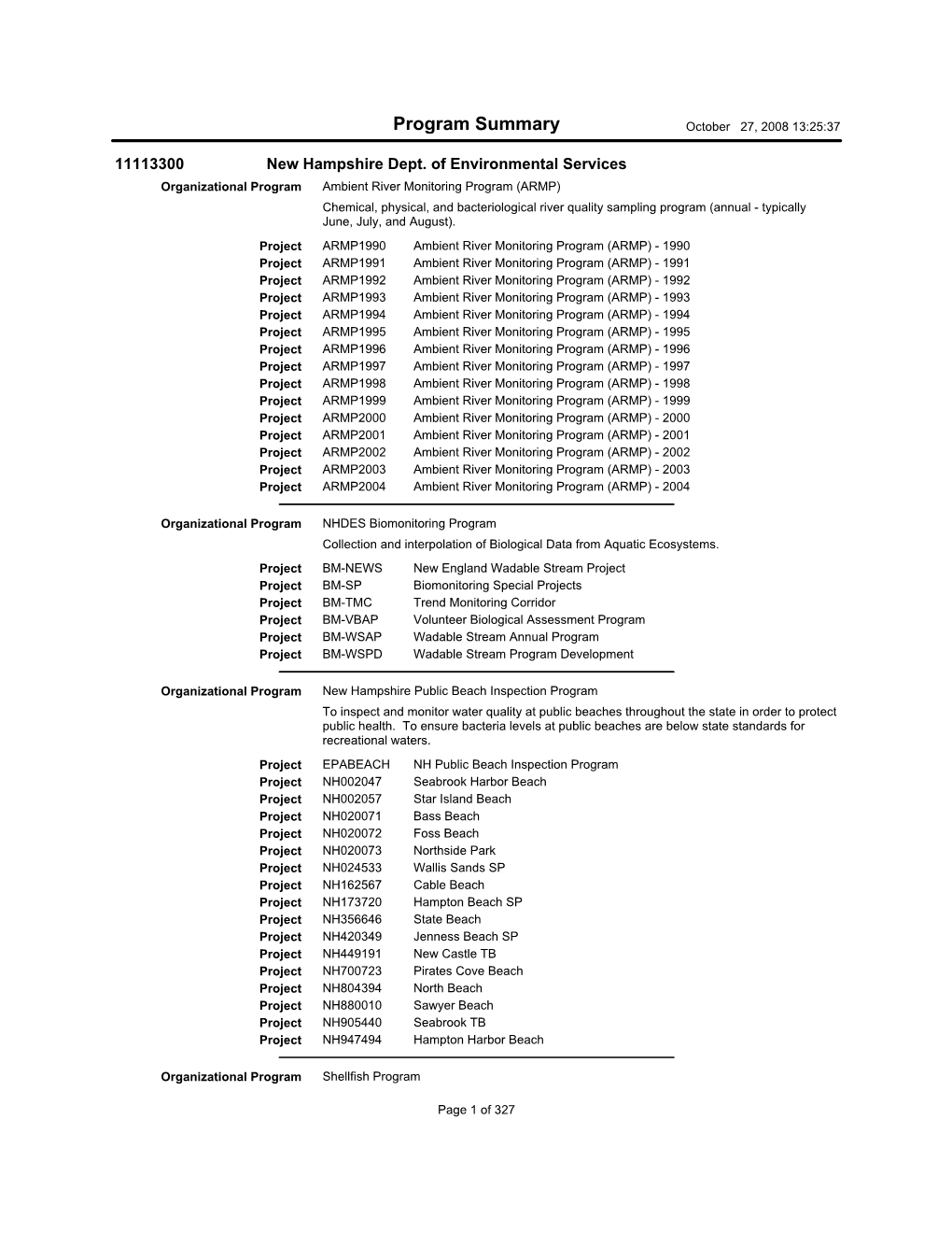 Program Summary October 27, 2008 13:25:37