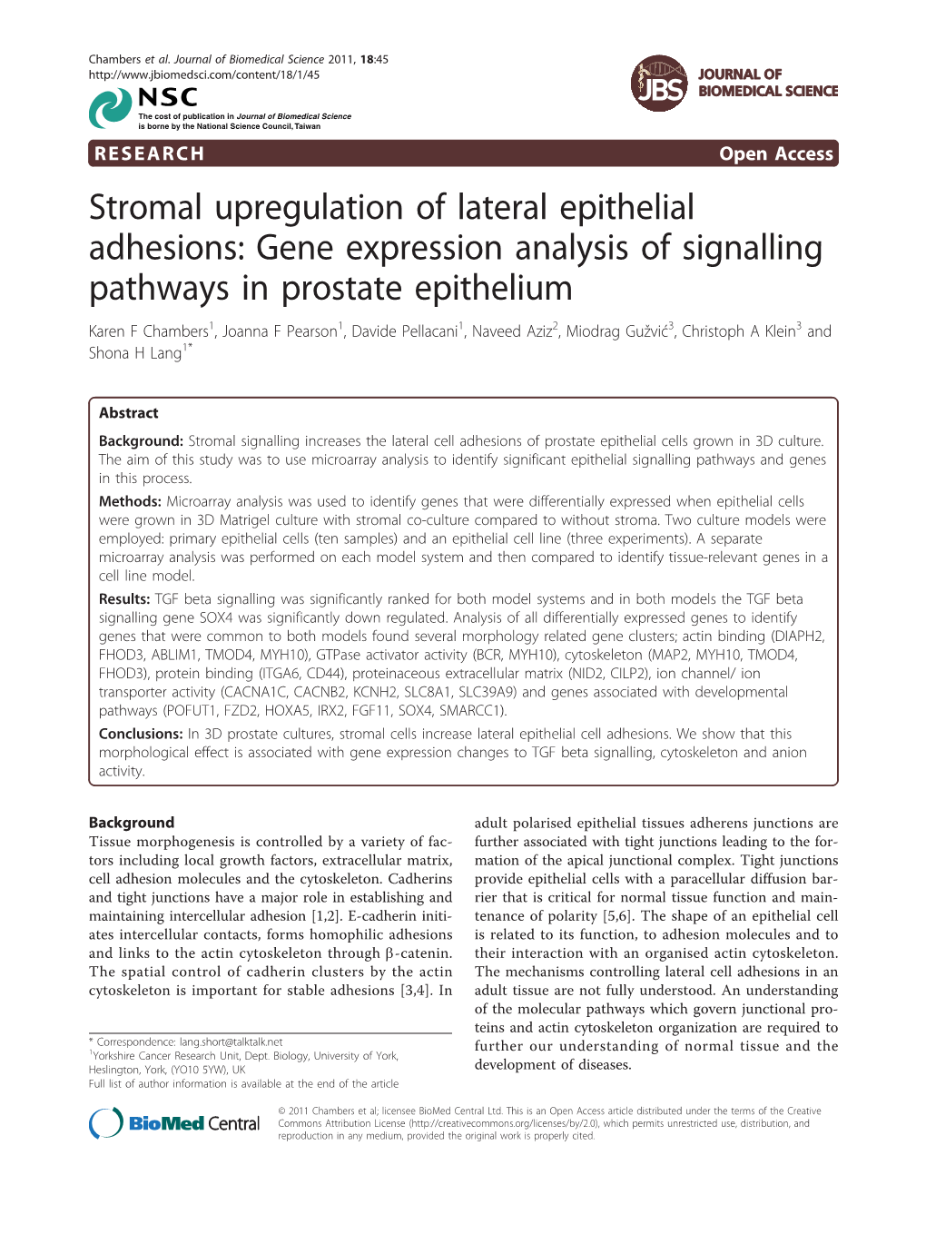 Stromal Upregulation of Lateral Epithelial Adhesions: Gene