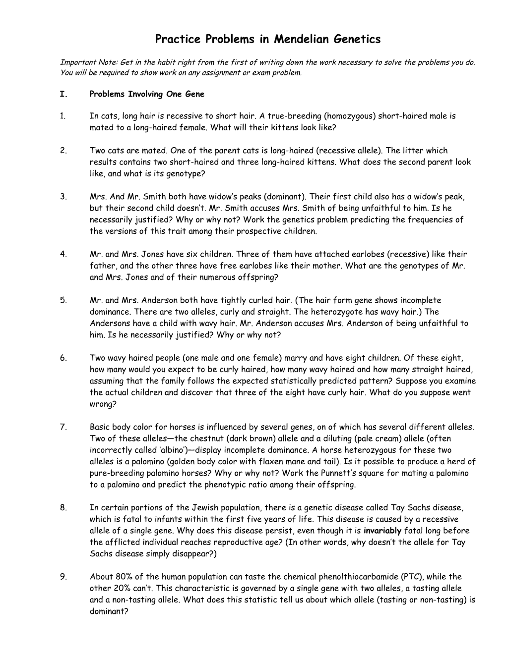 Problems In Mendelian Genetics