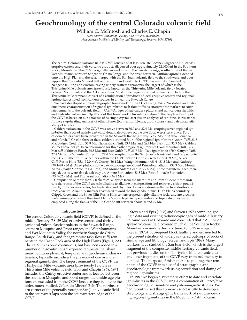 Geochronology of the Central Colorado Volcanic Field