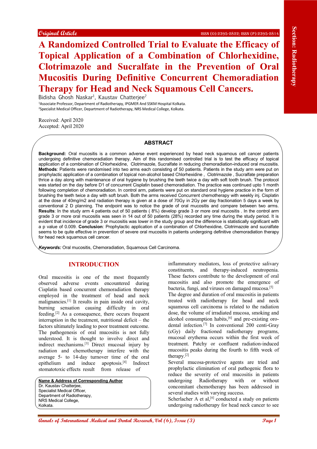 A Randomized Controlled Trial to Evaluate the Efficacy of Topical