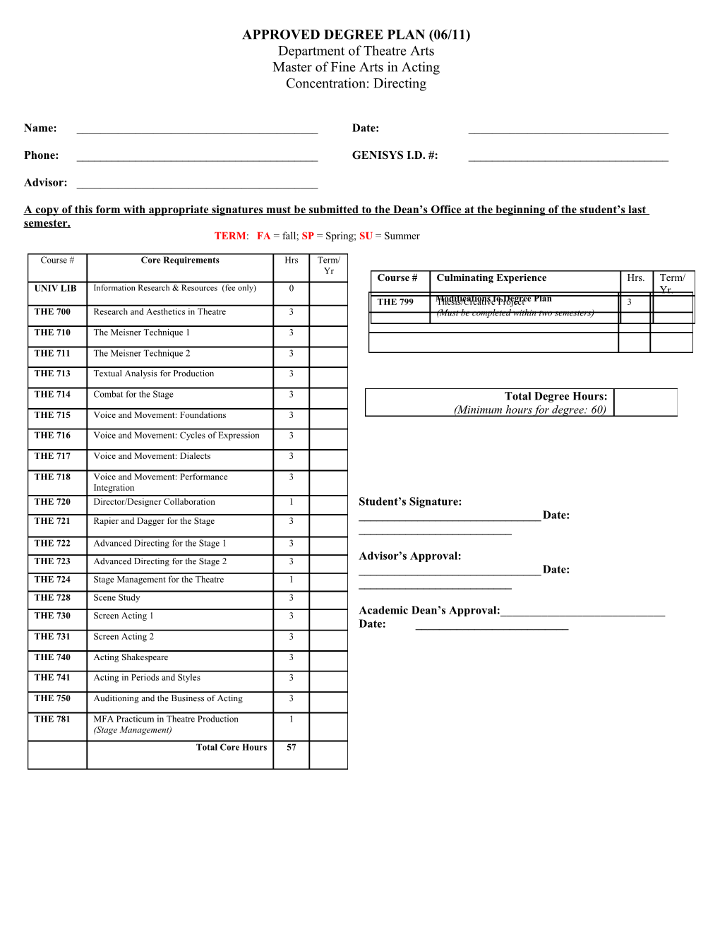 Approved Degree Plan (06/11)