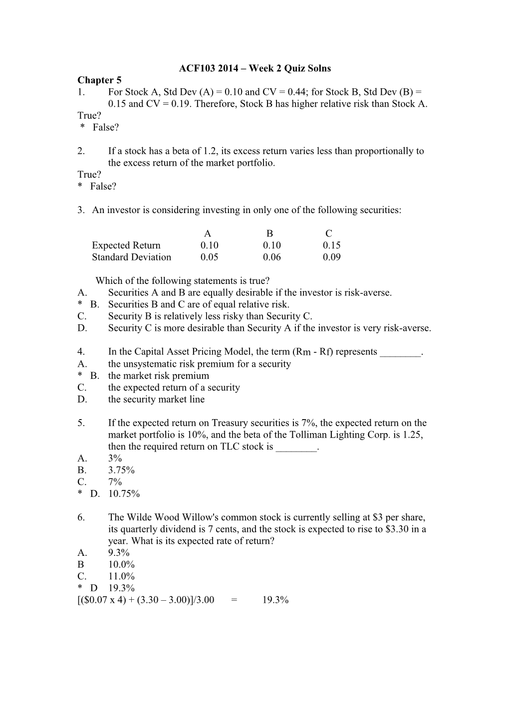 ACF103 2014 Week 2 Quiz Solns