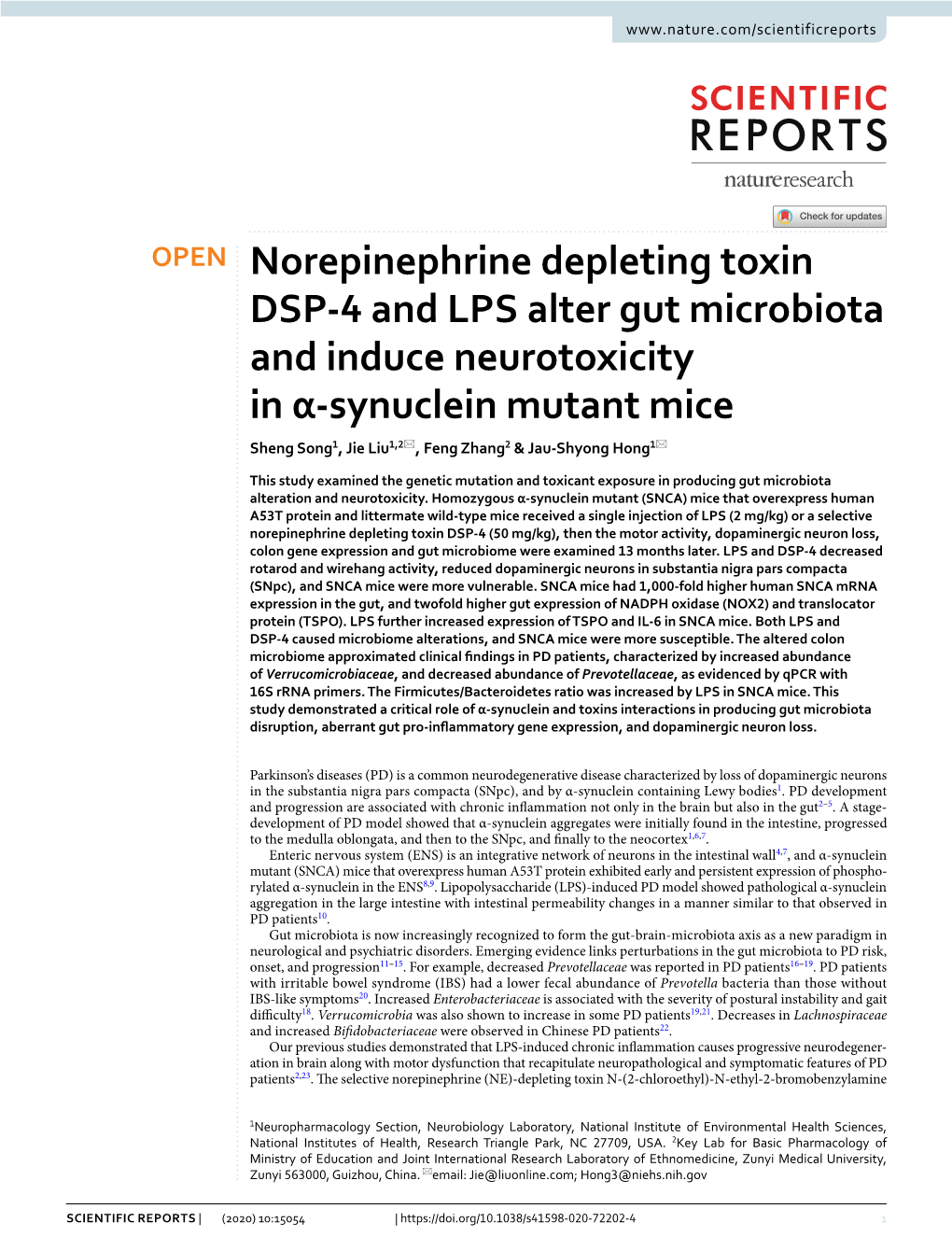 Norepinephrine Depleting Toxin DSP-4 and LPS Alter Gut Microbiota