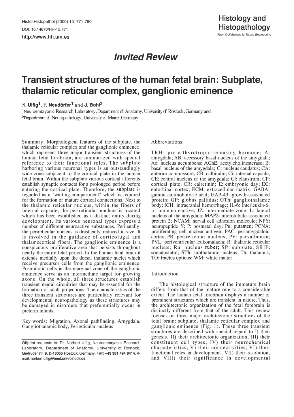Transient Structures of the Human Fetal Brain. Subplate, Thalamic Reticular
