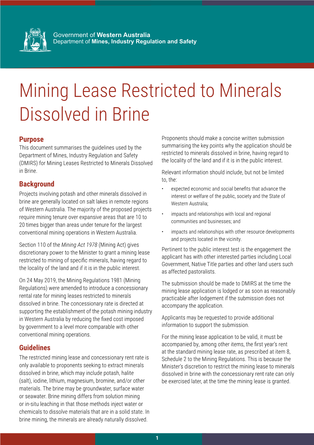 Mining Lease Restricted to Minerals Dissolved in Brine