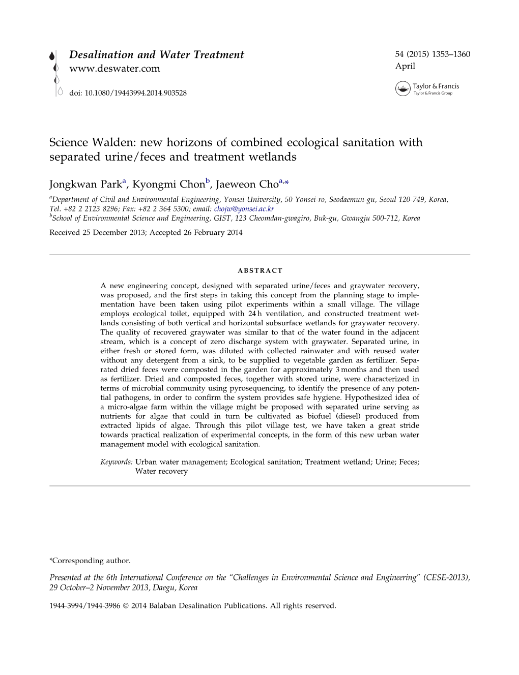 New Horizons of Combined Ecological Sanitation with Separated Urine/Feces and Treatment Wetlands