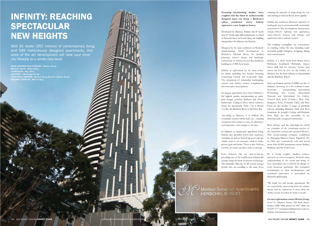 INFINITY TOWER AUSTRALIAN NATIONAL CONSTRUCTION REVIEW QLD PROJECT FEATURE INFINITY TOWER 195 Engineering Excellence