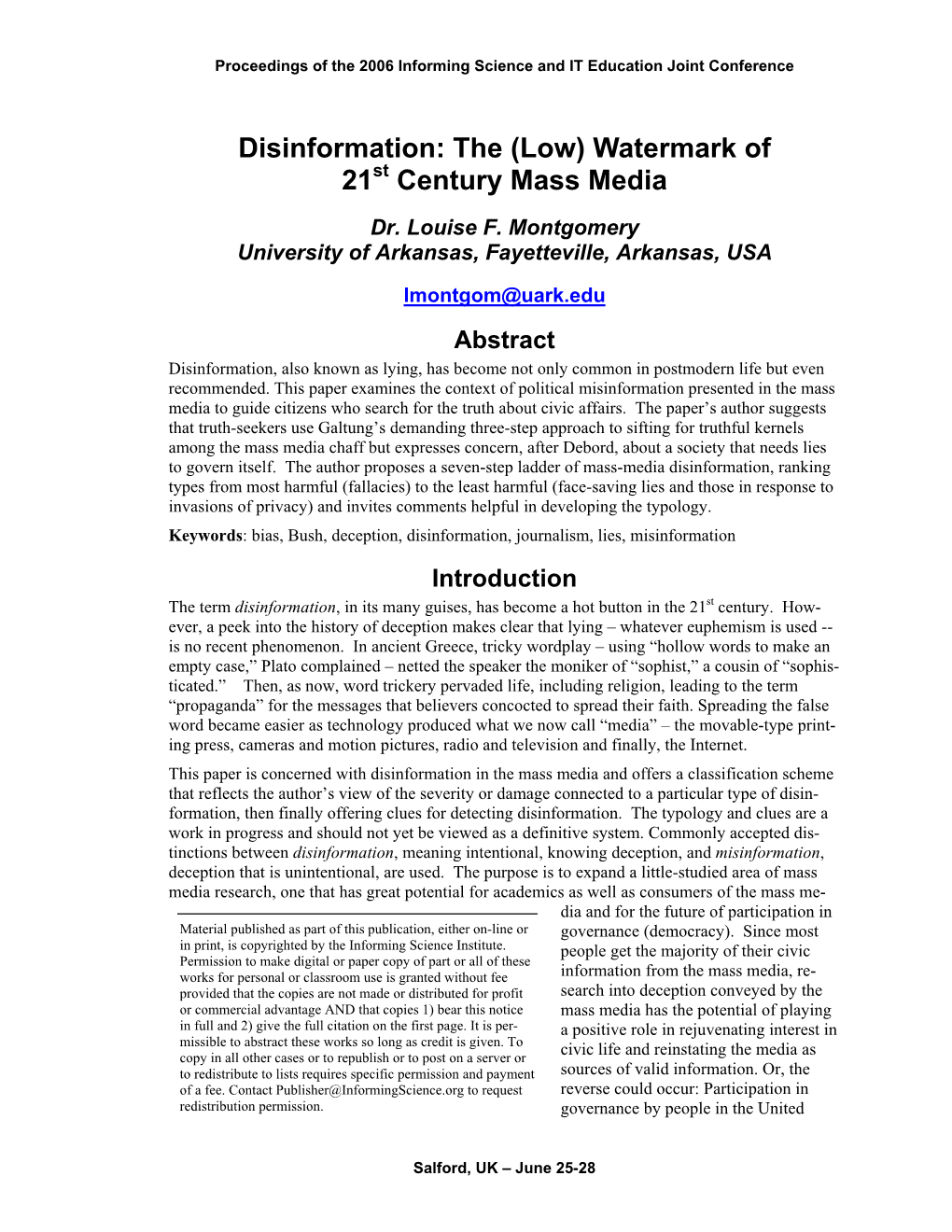 Disinformation: the (Low) Watermark of 21St Century Mass Media