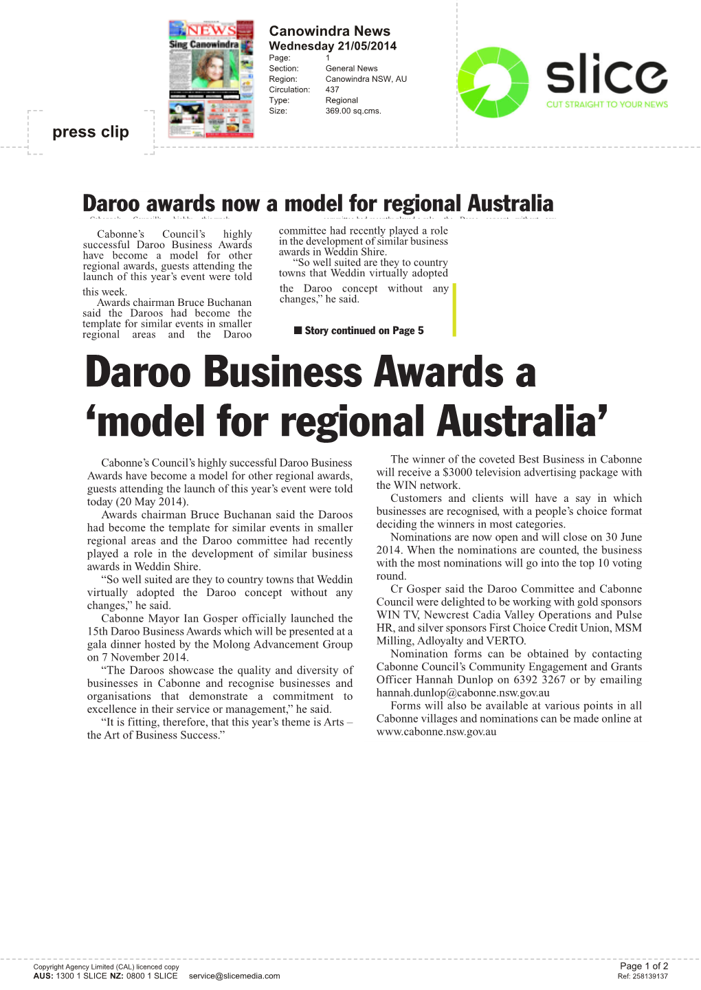 Daroo Business Awards a ‘Model for Regional Australia’