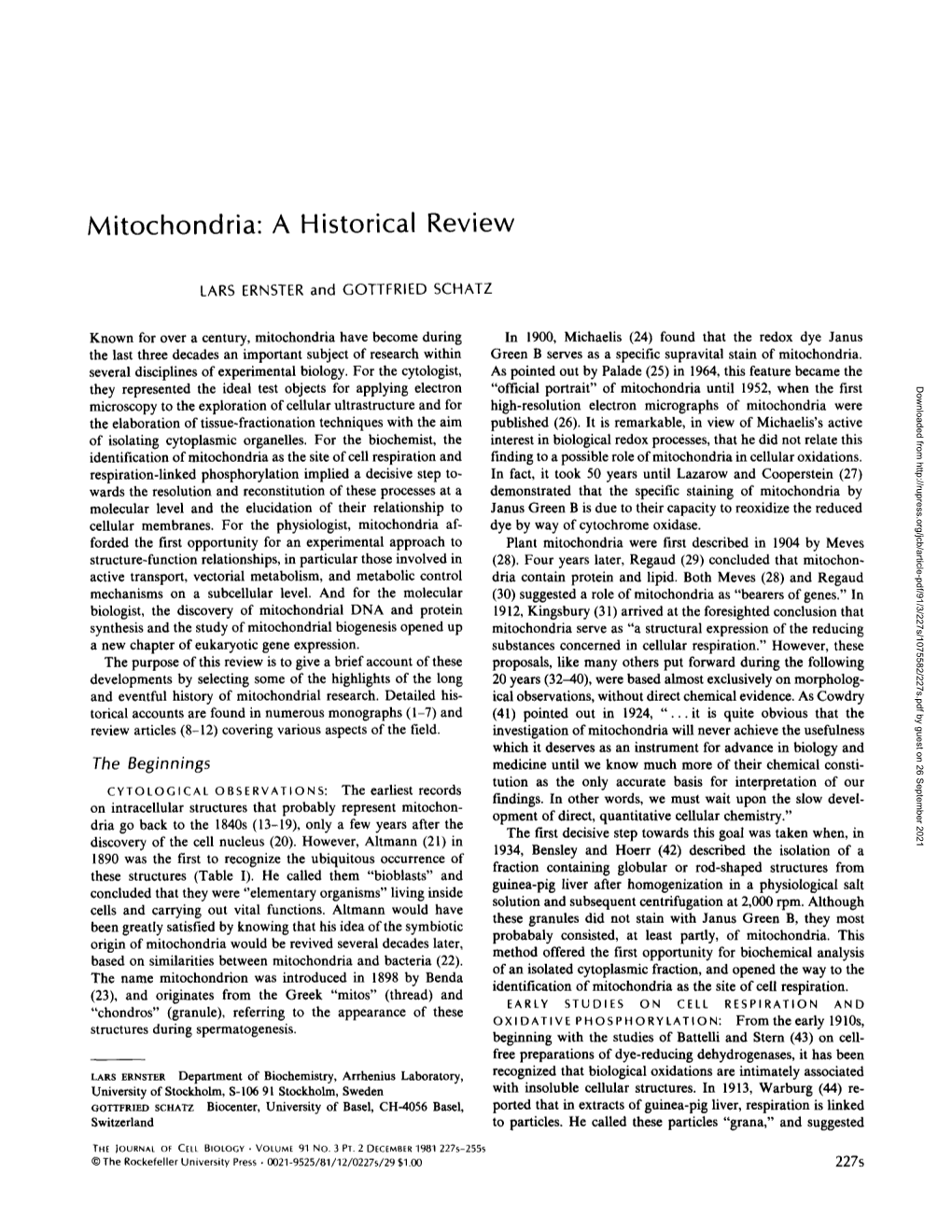 Mitochondria: a Historical Review