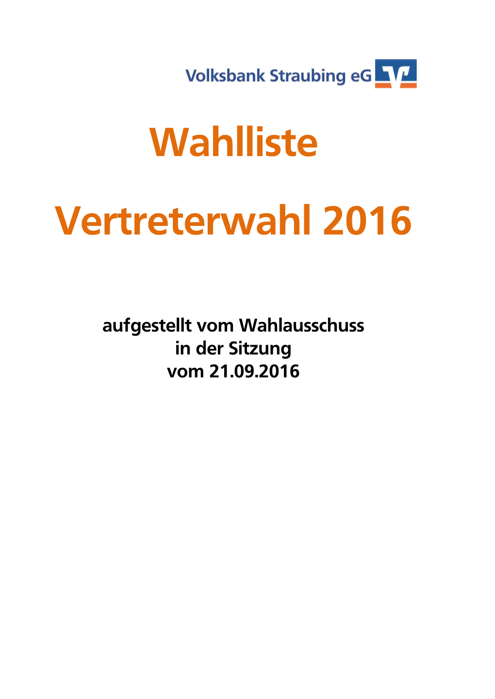 Wahlliste Vertreterwahl 2016