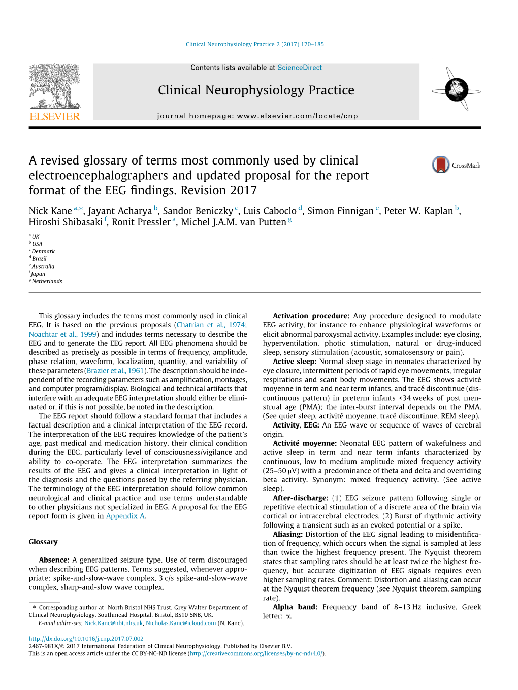 Glossary of Terms Most Commonly Used by Clinical Electroencephalographers and Updated Proposal for the Report Format of the EEG ﬁndings