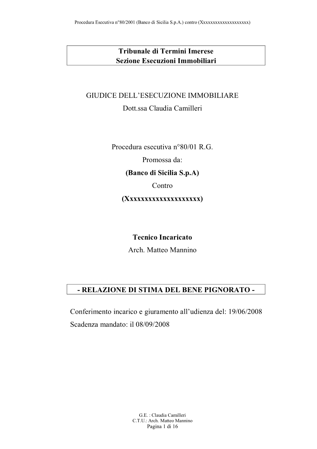 Tribunale Di Termini Imerese Sezione Esecuzioni Immobiliari GIUDICE