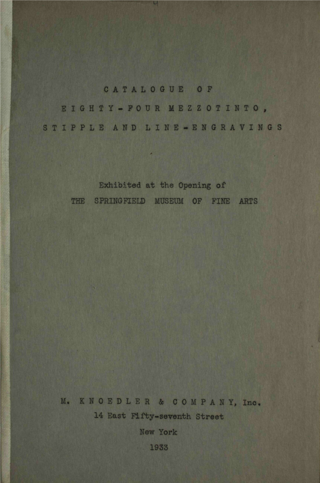 Catalogue of Eighty-Four Mezzotinto, Stipple and Line-Engravings