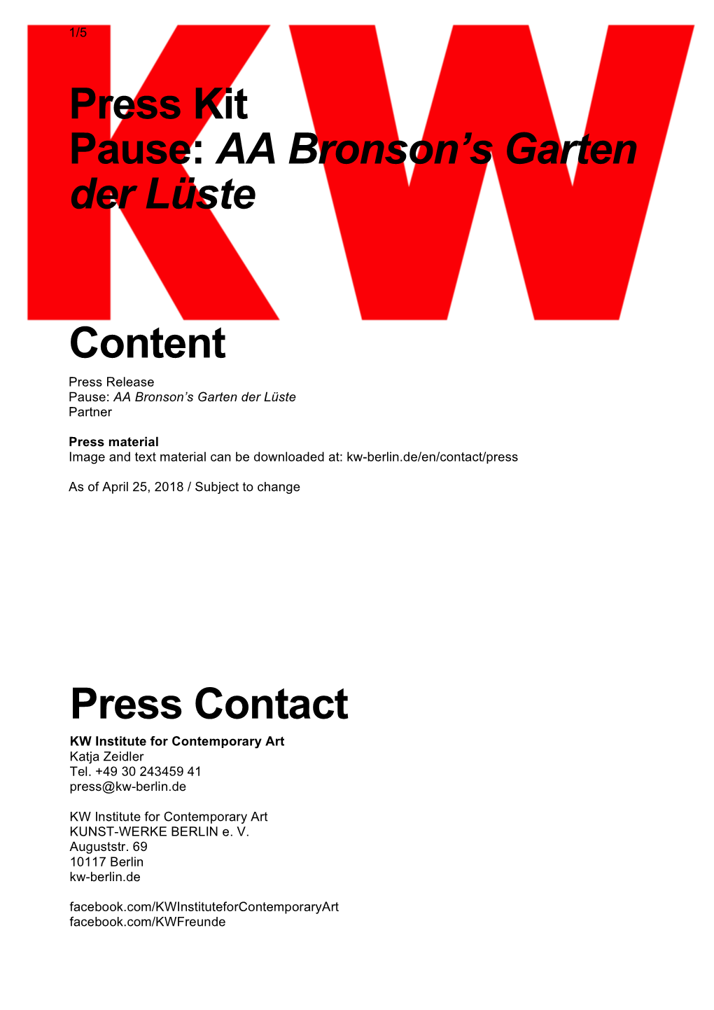 Press Contact Press Kit Pause: AA Bronson's Garten Der Lüste Content