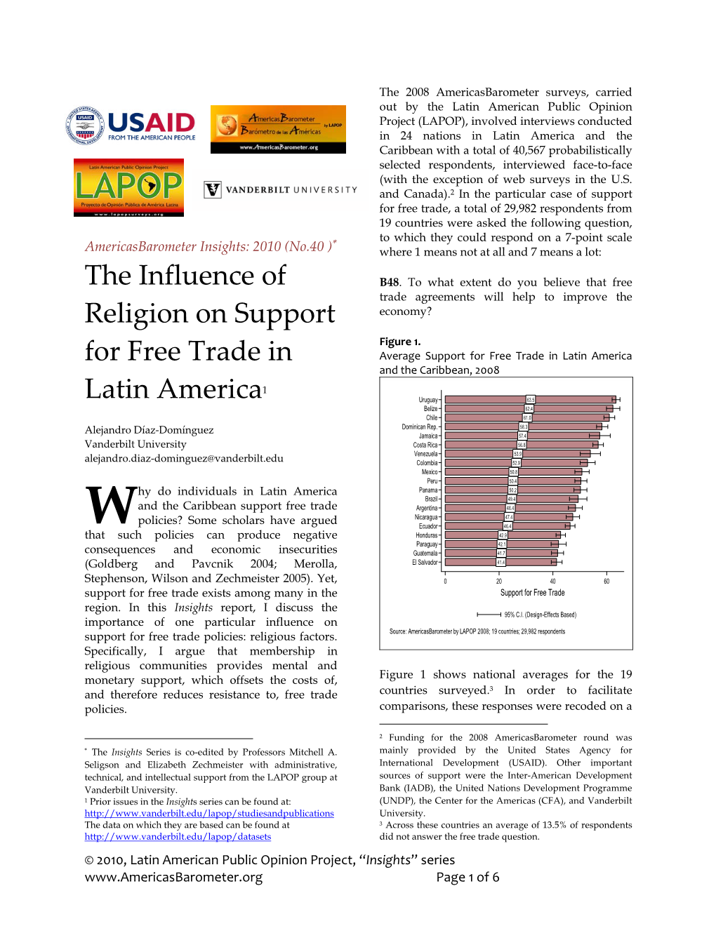 The Influence of Religion on Support for Free Trade in Latin America1