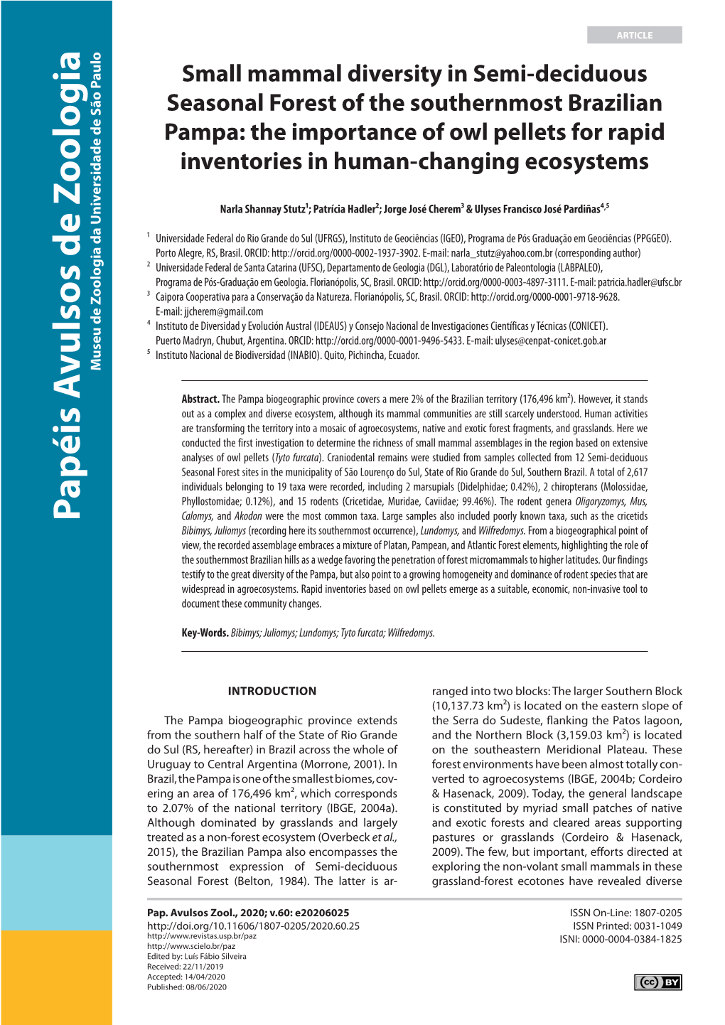 Small Mammal Diversity in Semi-Deciduous Seasonal Forest Of