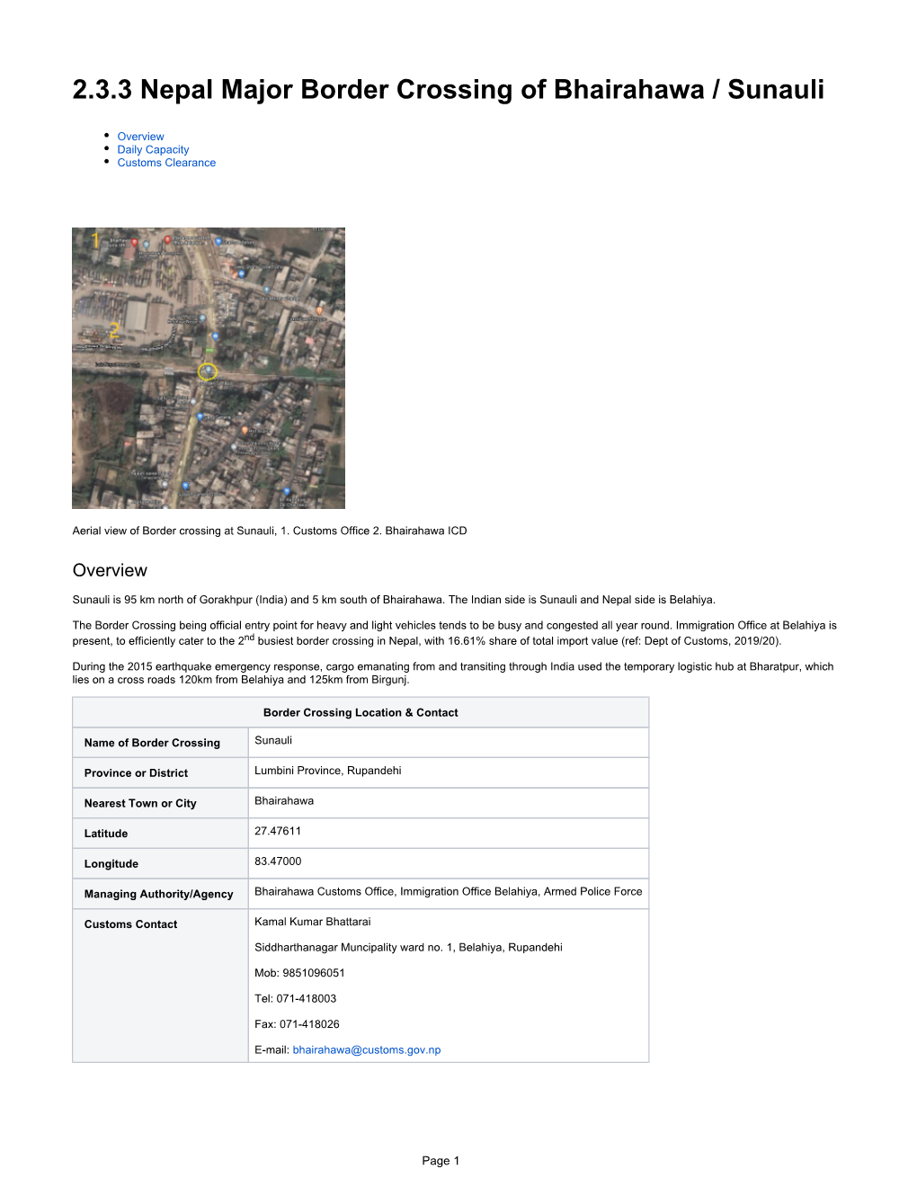 2.3.3 Nepal Major Border Crossing of Bhairahawa / Sunauli