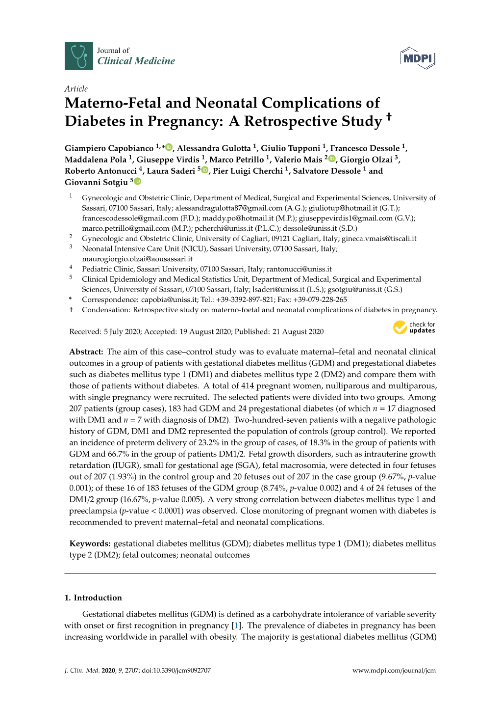 Materno-Fetal and Neonatal Complications of Diabetes