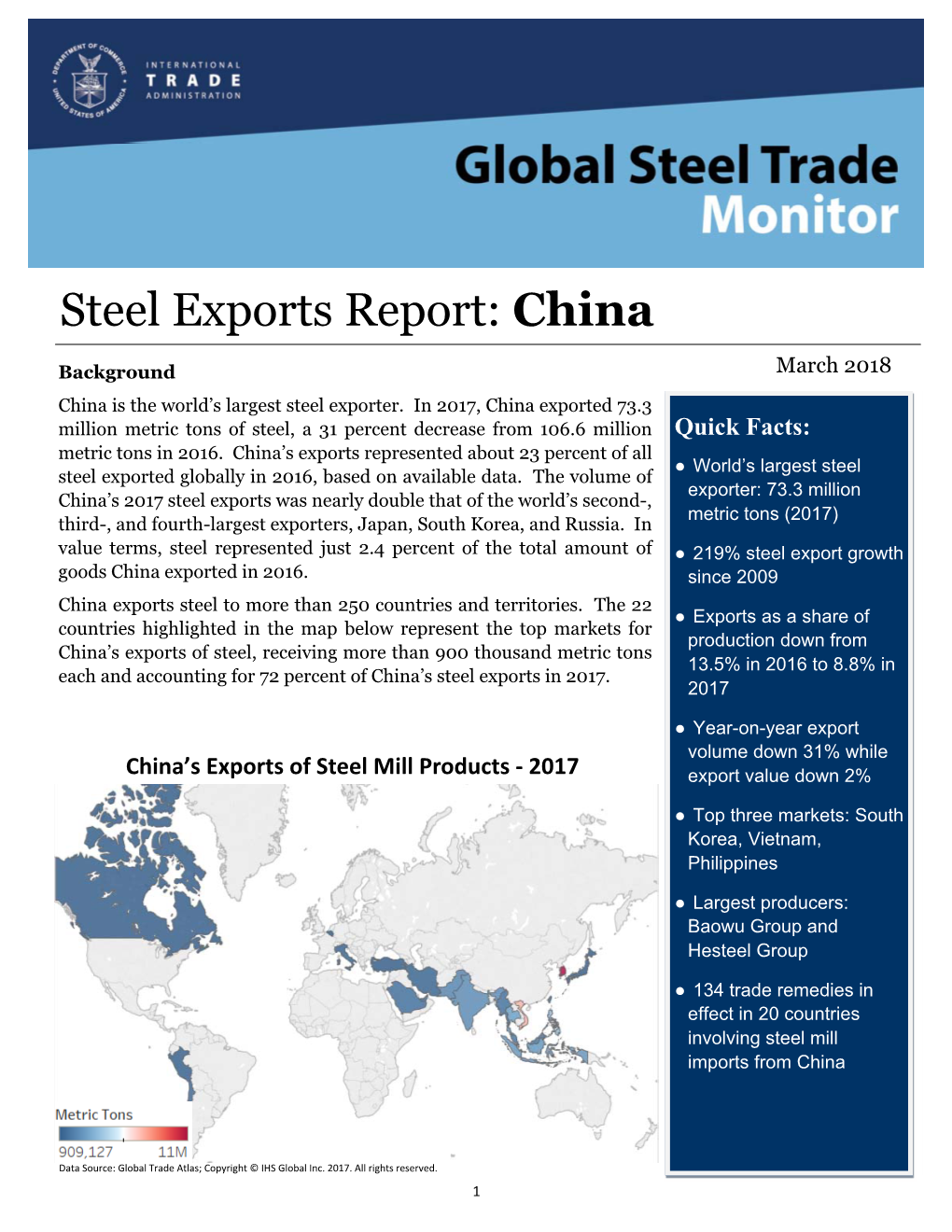 China Steel Exports Report 2017 Annual