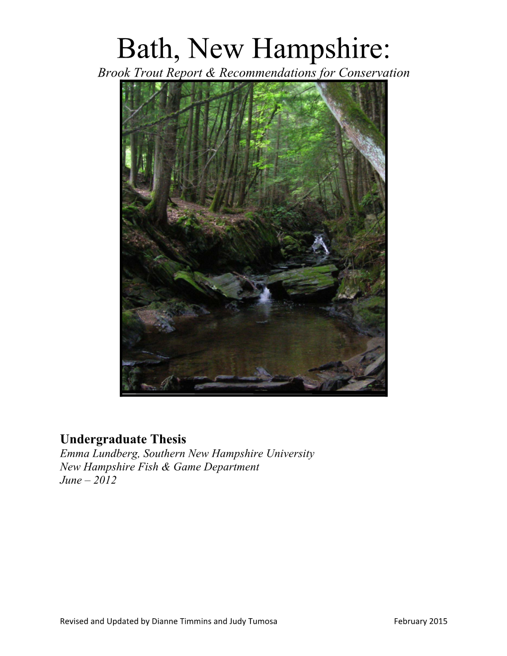 Bath, New Hampshire: Brook Trout Report & Recommendations for Conservation