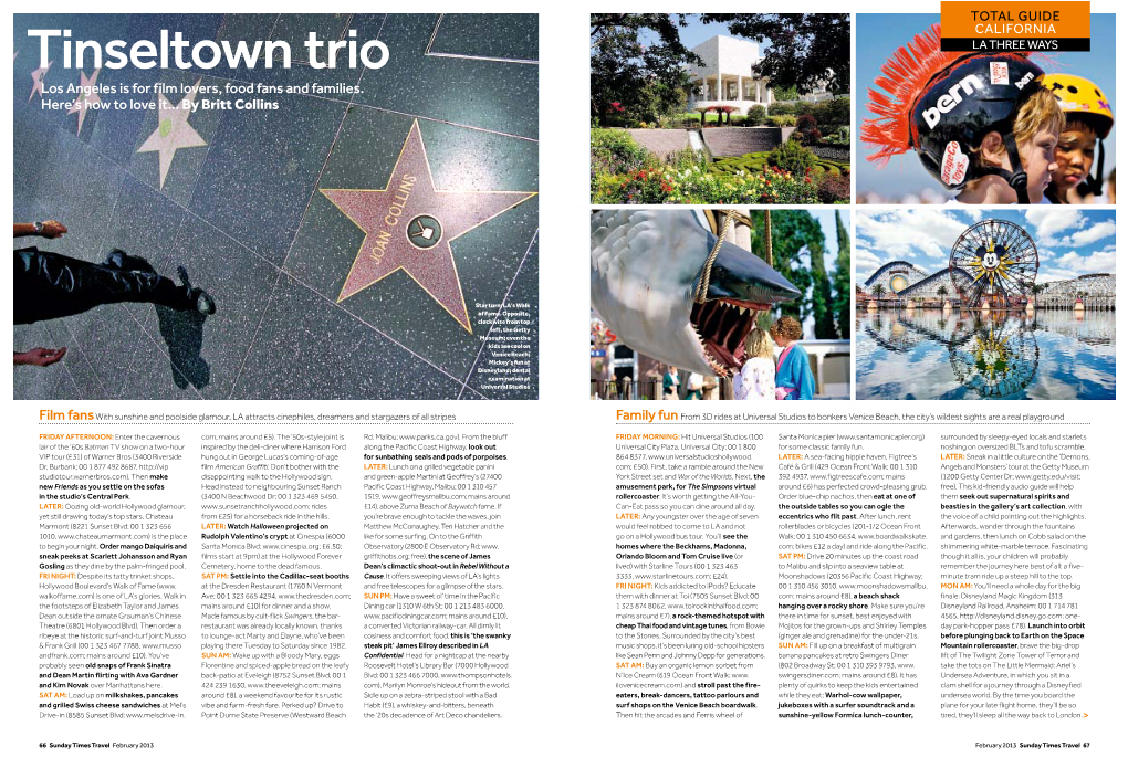 Tinseltown Trio LA THREE WAYS Los Angeles Is for Film Lovers, Food Fans and Families