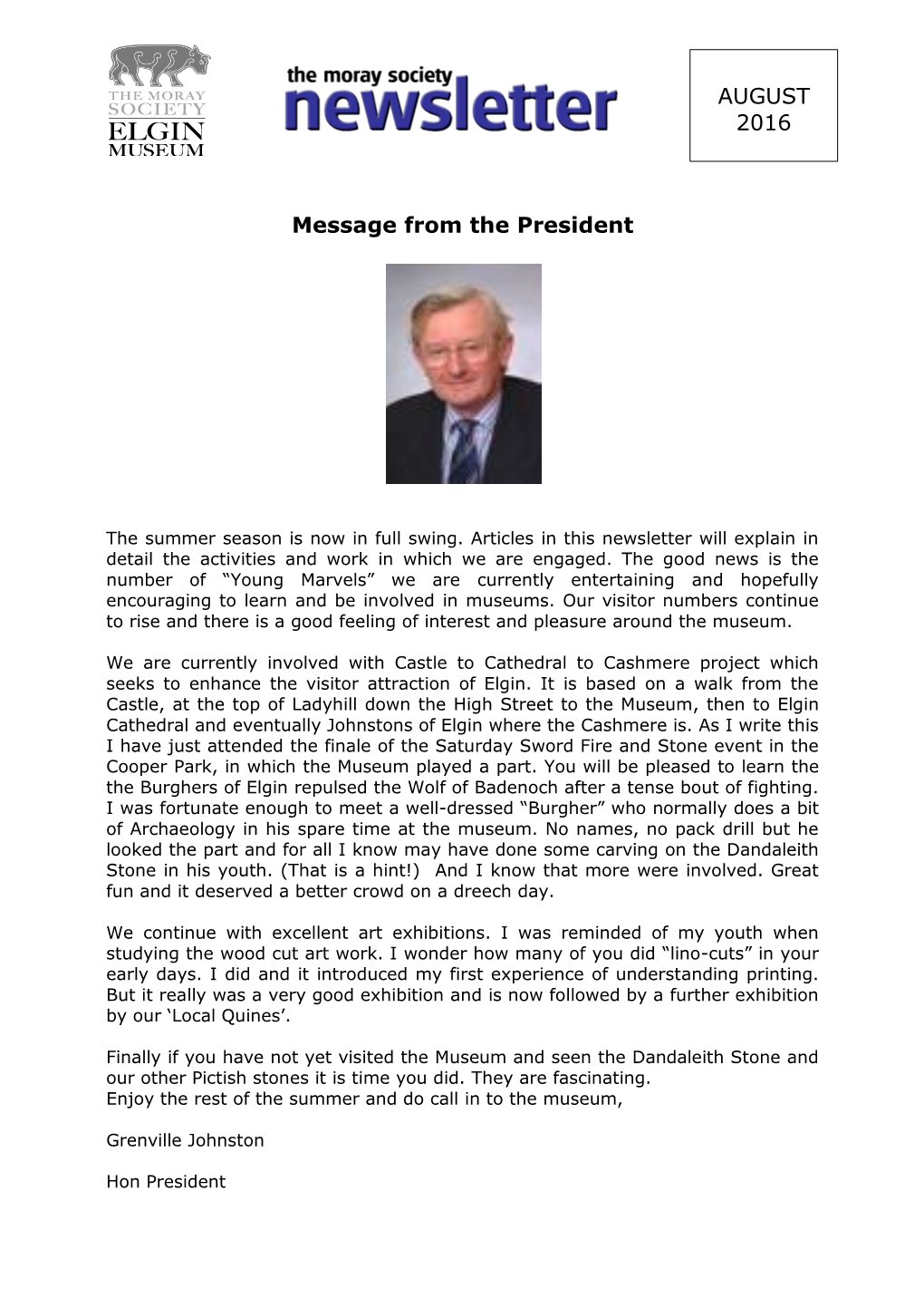 Message from the President AUGUST 2016