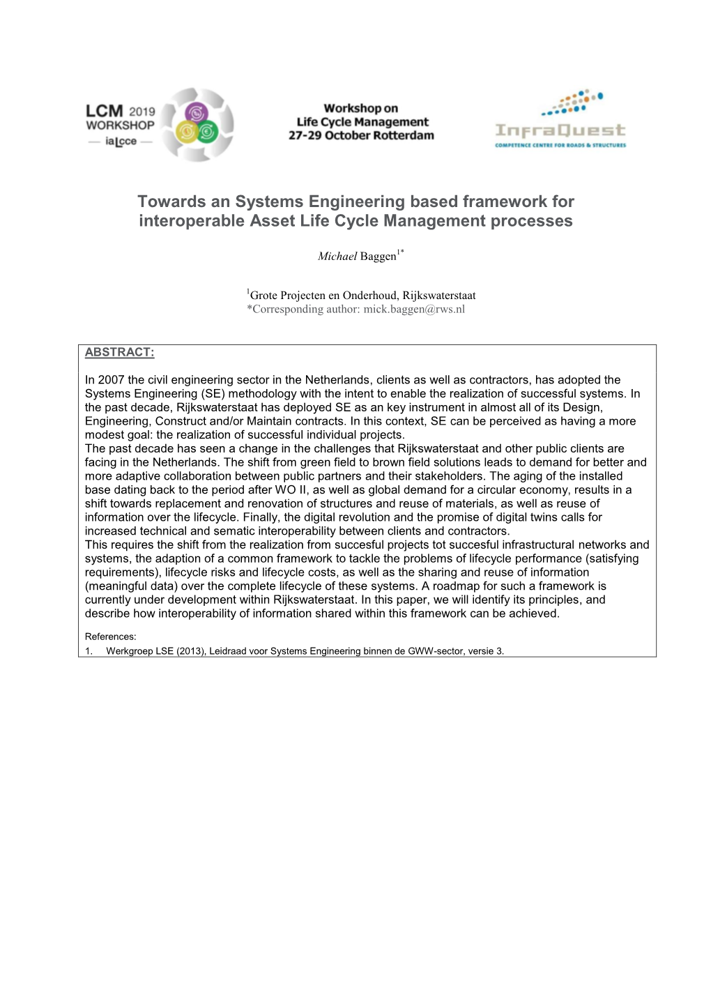 Towards an Systems Engineering Based Framework for Interoperable Asset Life Cycle Management Processes
