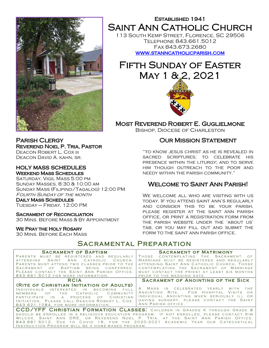 Saint Ann Catholic Church Fifth Sunday of Easter May 1 & 2, 2021