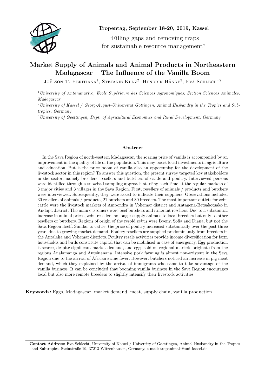 Market Supply of Animals and Animal Products in Northeastern Madagascar – the Inﬂuence of the Vanilla Boom Joelson¨ T