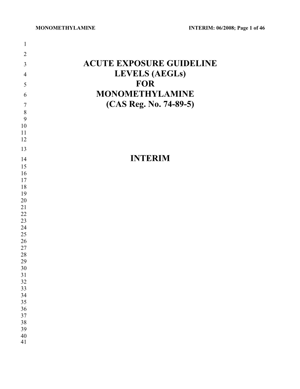 Monomethylamine Interim AEGL Document