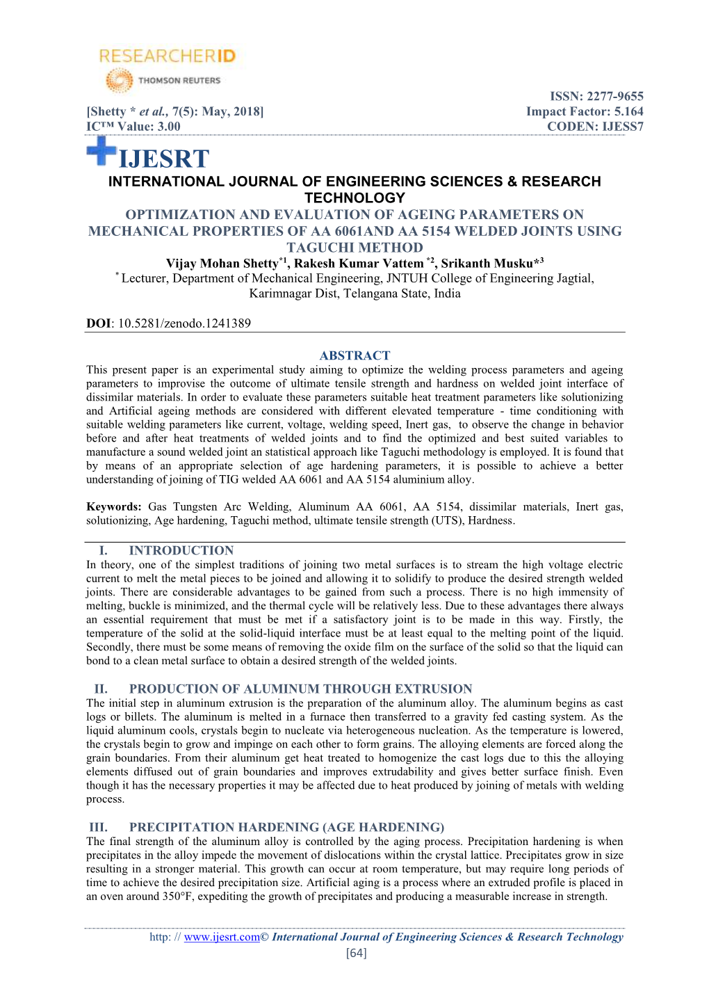 Optimization and Evaluation of Ageing Parameters On