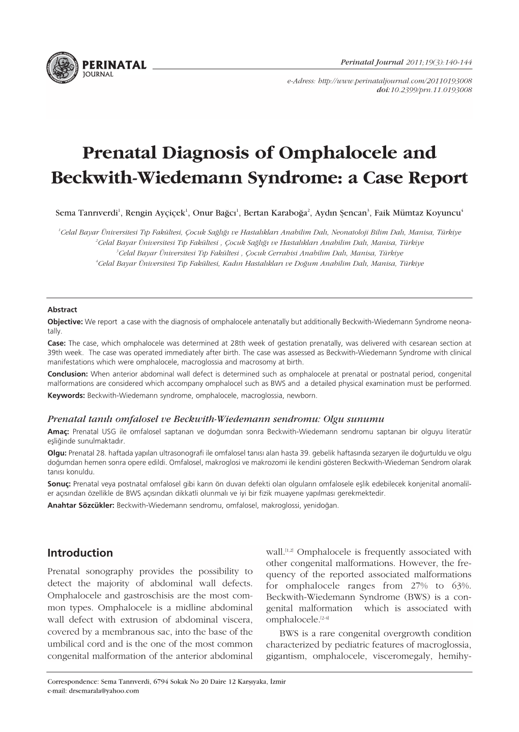 Prenatal Diagnosis of Omphalocele and Beckwith-Wiedemann Syndrome: a Case Report