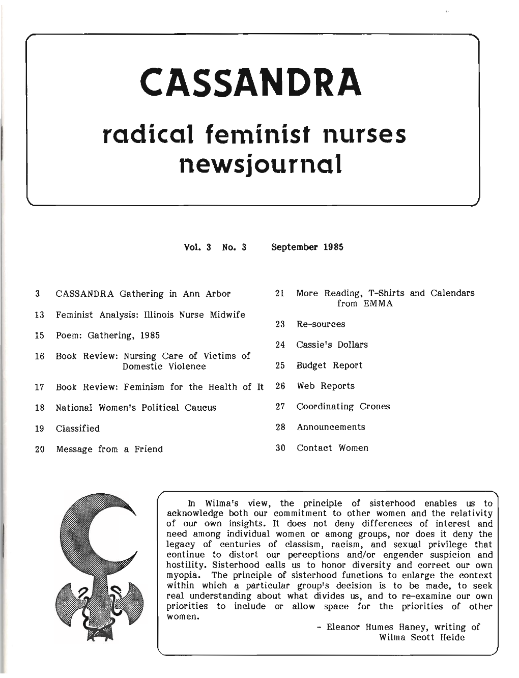 CASSANDRA Radical Feminist Nurses Newsjournal