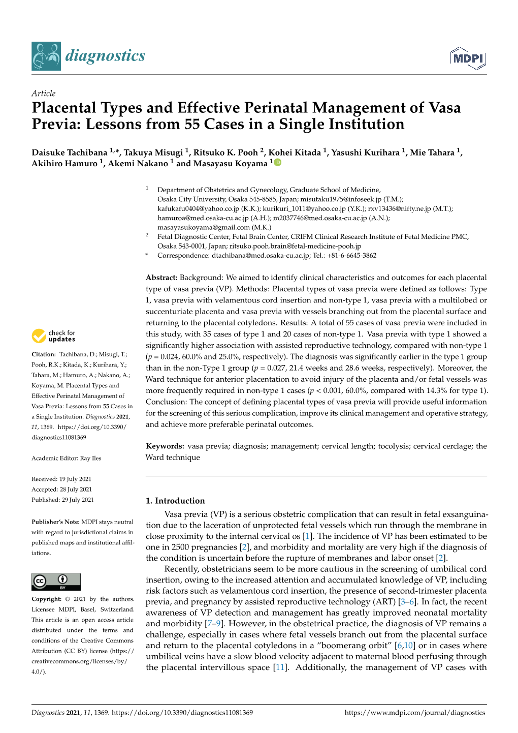 Placental Types and Effective Perinatal Management of Vasa Previa: Lessons from 55 Cases in a Single Institution